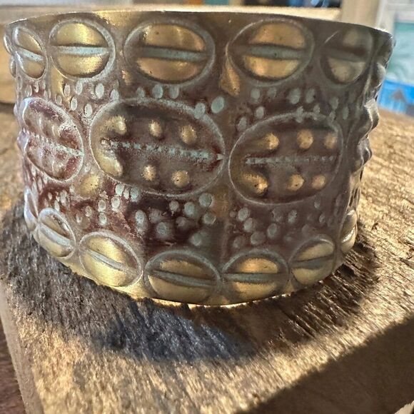 Handcrafted Artesian Boho‎ Patina Brass Plum Wide Cuff Bracelet, Adjustable, Gif - Picture 3 of 8